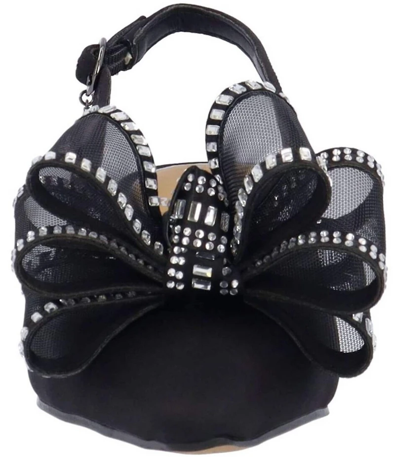 J. Renee Kalindra Satin Crystal Mesh Bow Slingback Dress Pumps