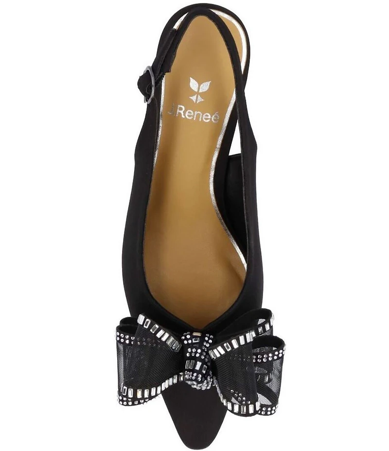 J. Renee Kalindra Satin Crystal Mesh Bow Slingback Dress Pumps