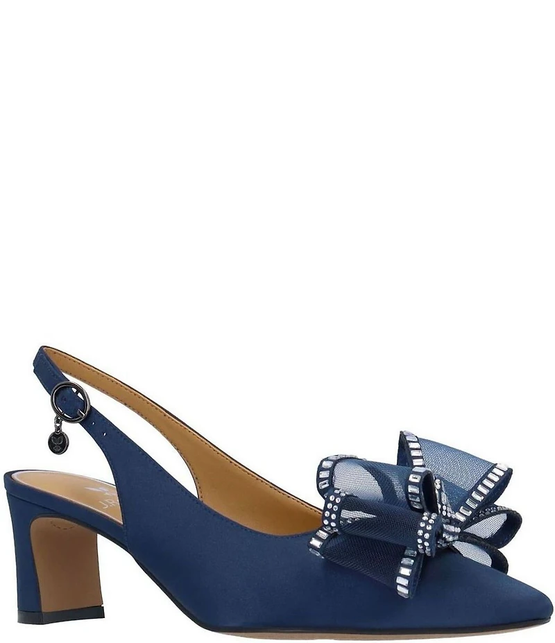 J. Renee Kalindra Satin Crystal Mesh Bow Slingback Dress Pumps