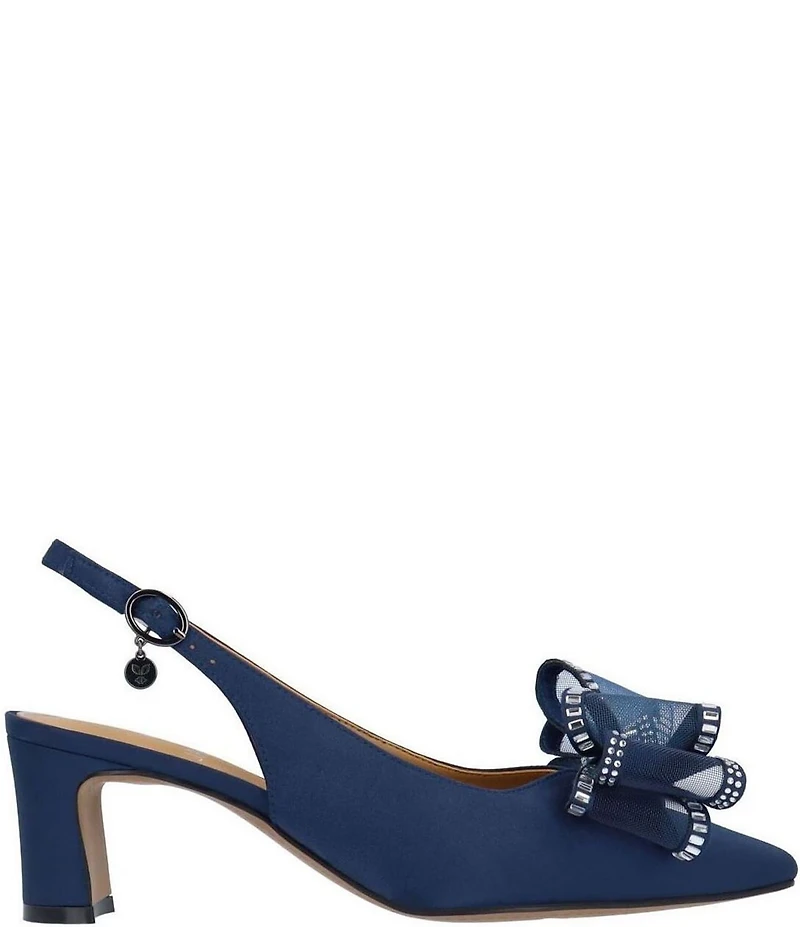 J. Renee Kalindra Satin Crystal Mesh Bow Slingback Dress Pumps