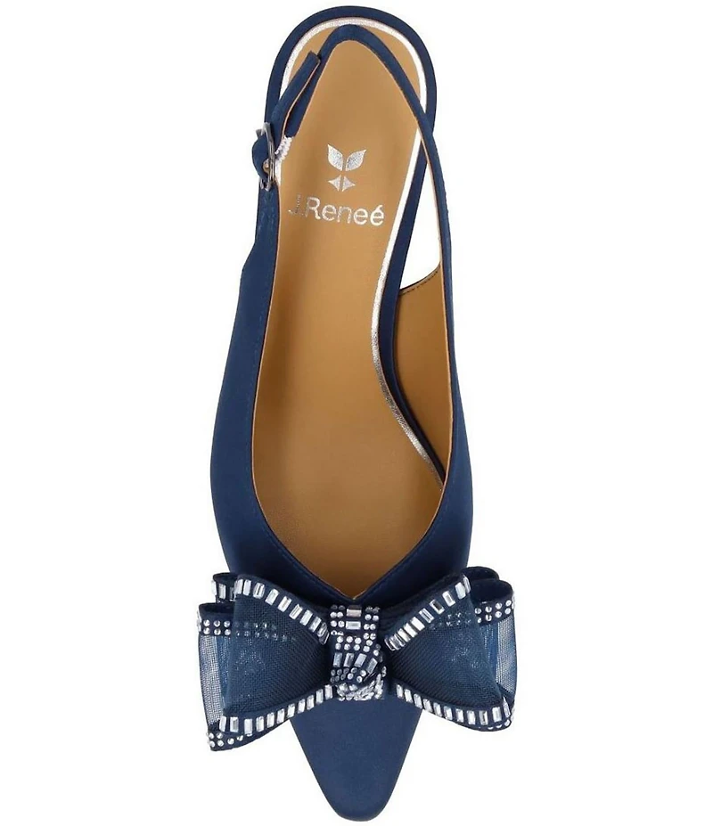 J. Renee Kalindra Satin Crystal Mesh Bow Slingback Dress Pumps