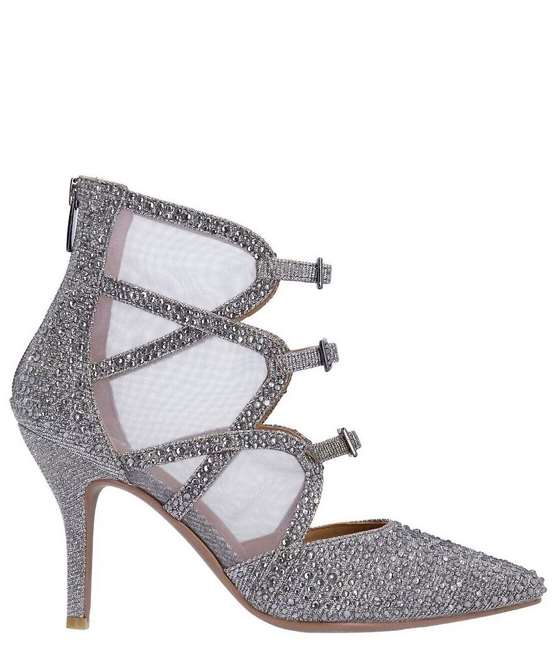 J. Renee Katari Rhinestone Embellished Shimmer and Mesh High Top Pumps
