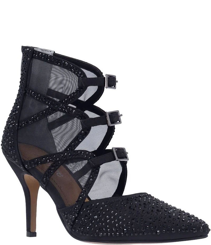 J. Renee Katari Rhinestone Embellished Satin Mesh Shootie Pumps