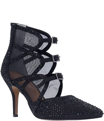 J. Renee Katari Rhinestone Embellished Satin Mesh Shootie Pumps