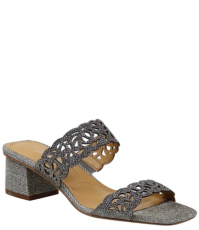 J. Renee Keetana Glitter Fabric Rhinestone Embellished Dress Slide Sandals