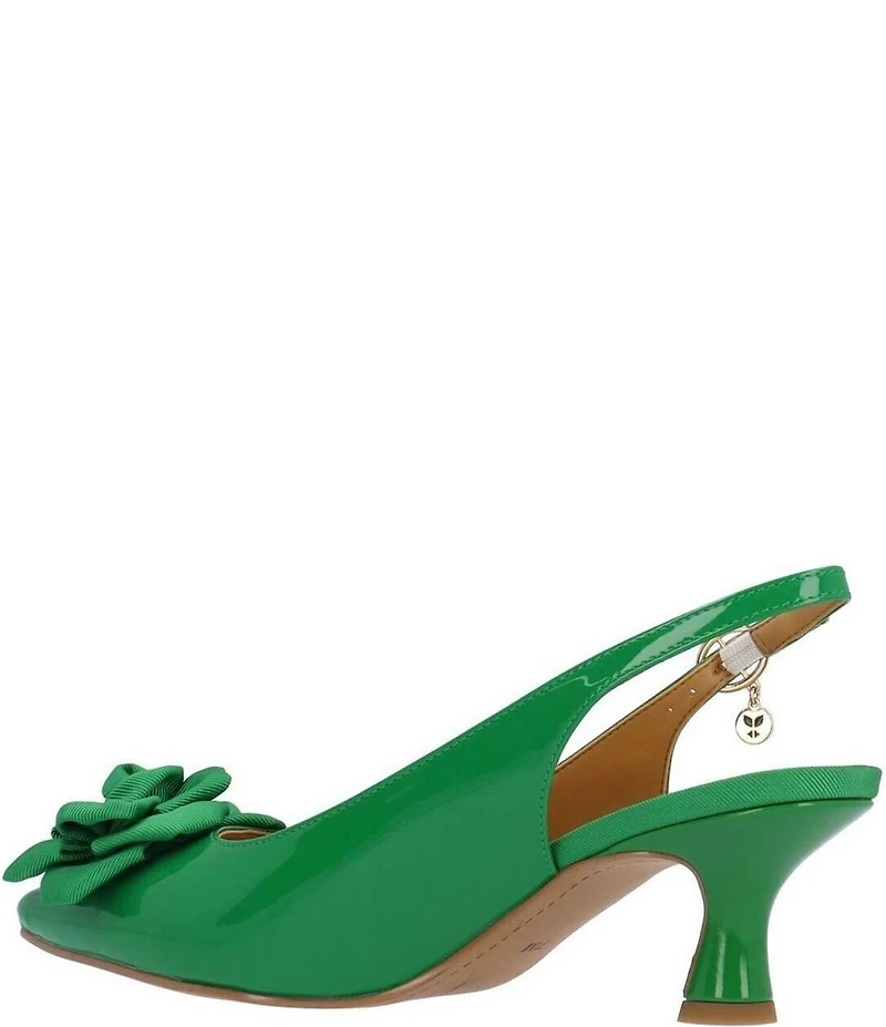 J. Renee Kendry Patent Grosgrain Flower Slingback Kitten Heel Pumps
