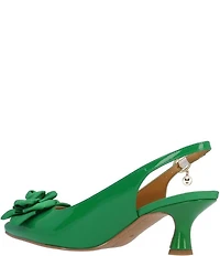 J. Renee Kendry Patent Grosgrain Flower Slingback Kitten Heel Pumps