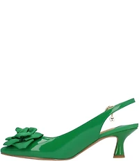 J. Renee Kendry Patent Grosgrain Flower Slingback Kitten Heel Pumps