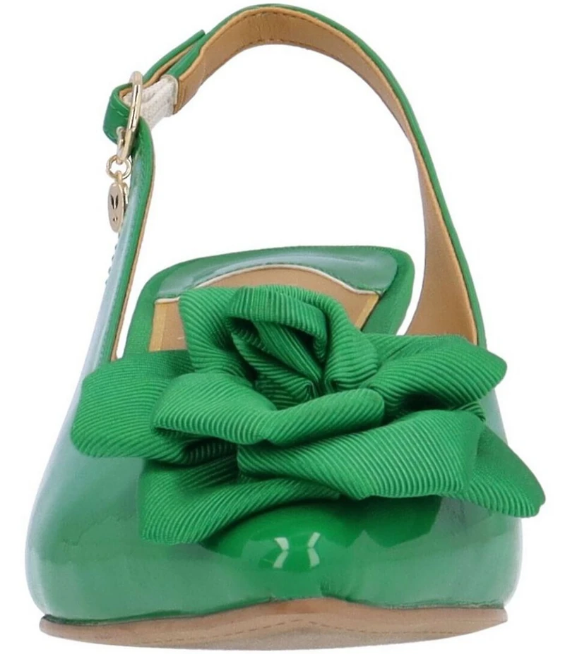 J. Renee Kendry Patent Grosgrain Flower Slingback Kitten Heel Pumps