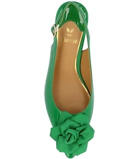 J. Renee Kendry Patent Grosgrain Flower Slingback Kitten Heel Pumps