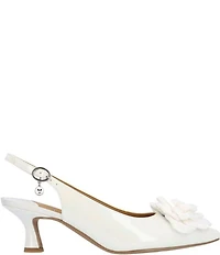 J. Renee Kendry Patent Grosgrain Flower Slingback Kitten Heel Pumps