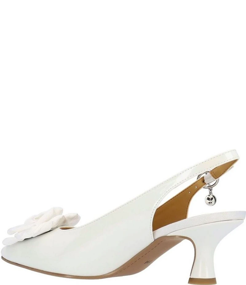 J. Renee Kendry Patent Grosgrain Flower Slingback Kitten Heel Pumps