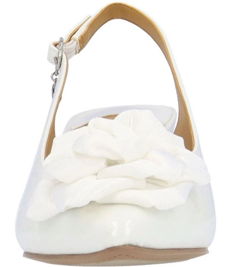 J. Renee Kendry Patent Grosgrain Flower Slingback Kitten Heel Pumps