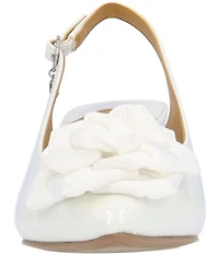 J. Renee Kendry Patent Grosgrain Flower Slingback Kitten Heel Pumps