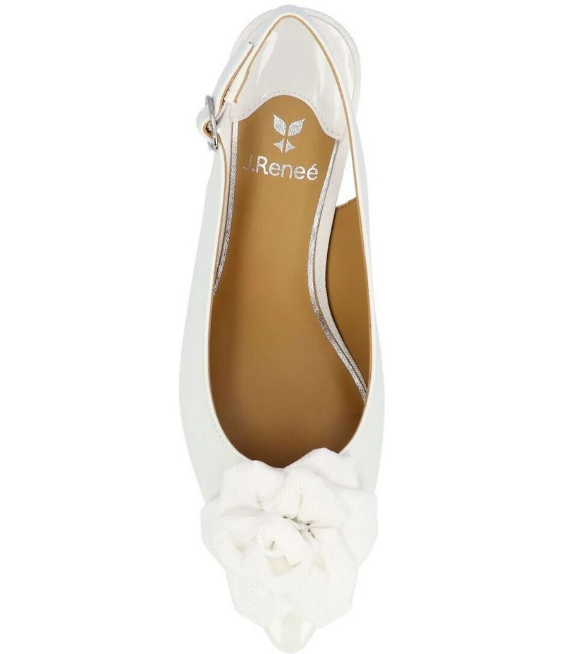 J. Renee Kendry Patent Grosgrain Flower Slingback Kitten Heel Pumps