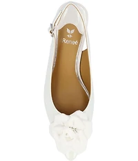 J. Renee Kendry Patent Grosgrain Flower Slingback Kitten Heel Pumps