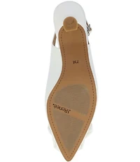 J. Renee Kendry Patent Grosgrain Flower Slingback Kitten Heel Pumps