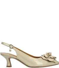 J. Renee Kendry Patent Grosgrain Flower Slingback Kitten Heel Pumps