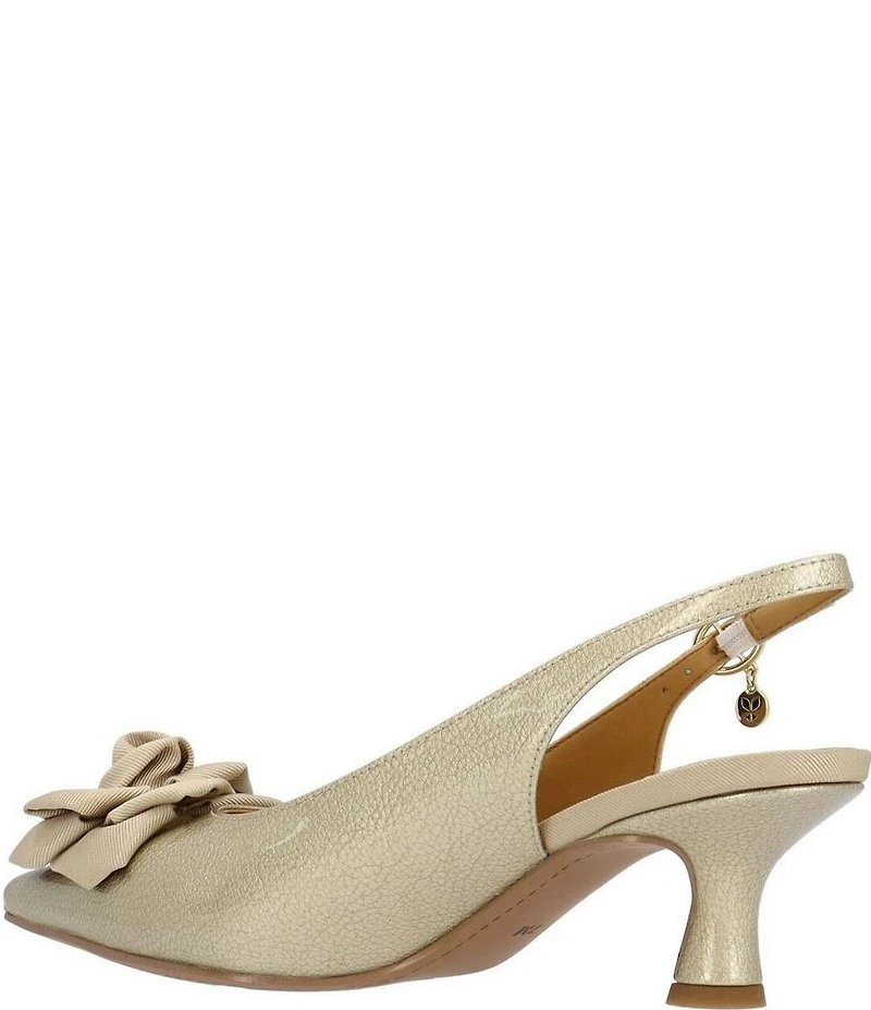 J. Renee Kendry Patent Grosgrain Flower Slingback Kitten Heel Pumps