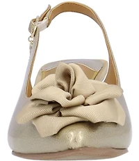 J. Renee Kendry Patent Grosgrain Flower Slingback Kitten Heel Pumps