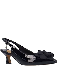 J. Renee Kendry Patent Grosgrain Flower Slingback Kitten Heel Pumps