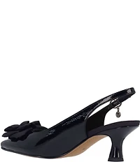 J. Renee Kendry Patent Grosgrain Flower Slingback Kitten Heel Pumps