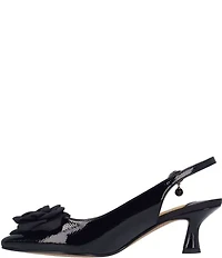 J. Renee Kendry Patent Grosgrain Flower Slingback Kitten Heel Pumps