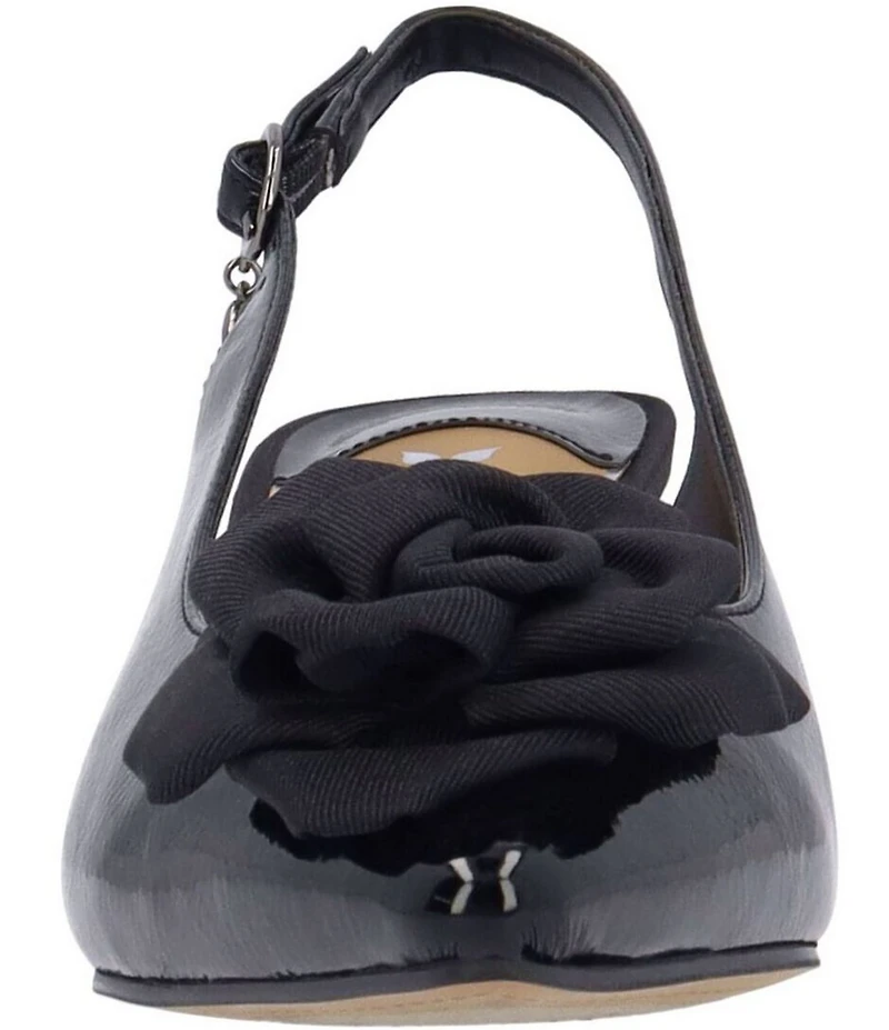 J. Renee Kendry Patent Grosgrain Flower Slingback Kitten Heel Pumps