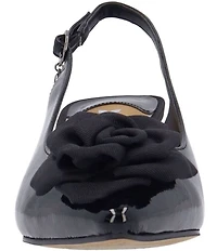 J. Renee Kendry Patent Grosgrain Flower Slingback Kitten Heel Pumps
