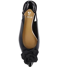 J. Renee Kendry Patent Grosgrain Flower Slingback Kitten Heel Pumps