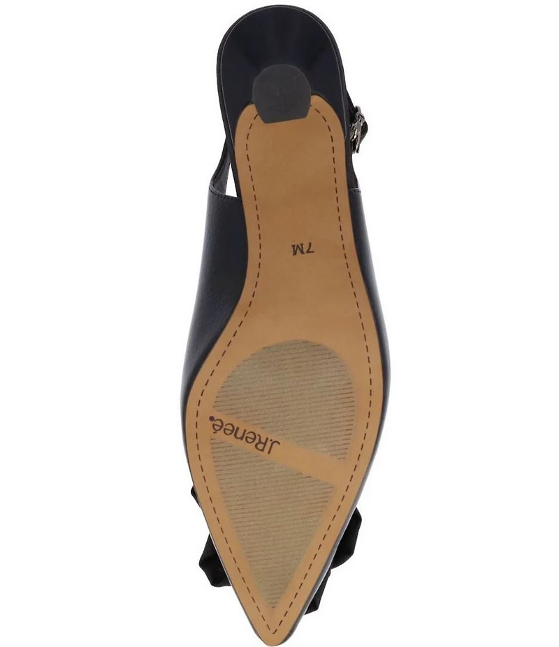J. Renee Kendry Patent Grosgrain Flower Slingback Kitten Heel Pumps
