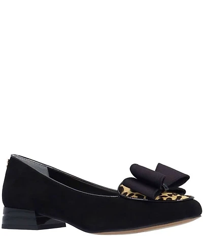 J. Renee Kori Sueded Fabric Leopard Print Calf Hair Bow Pumps