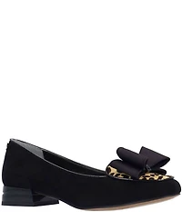 J. Renee Kori Sueded Fabric Leopard Print Calf Hair Bow Pumps