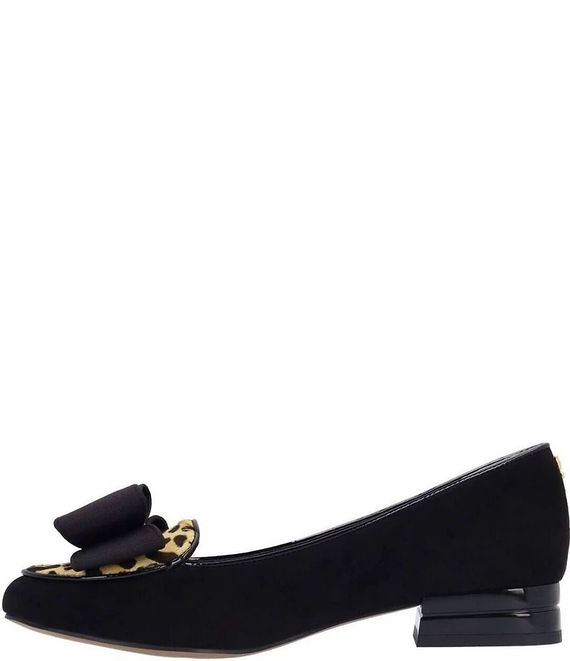 J. Renee Kori Sueded Fabric Leopard Print Calf Hair Bow Pumps