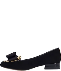 J. Renee Kori Sueded Fabric Leopard Print Calf Hair Bow Pumps
