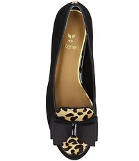 J. Renee Kori Sueded Fabric Leopard Print Calf Hair Bow Pumps