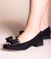 J. Renee Kori Sueded Fabric Leopard Print Calf Hair Bow Pumps