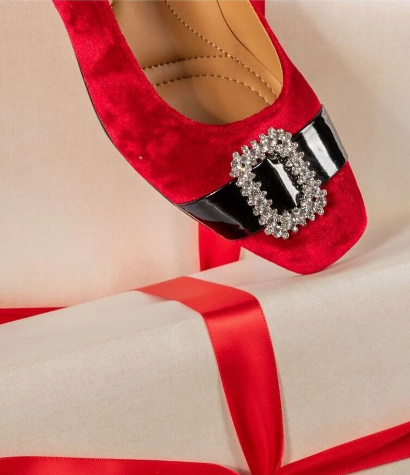 J. Renee Kreengle Velvet Rhinestone Buckle Ornament Strap Holiday Pumps