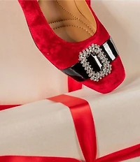 J. Renee Kreengle Velvet Rhinestone Buckle Ornament Strap Holiday Pumps