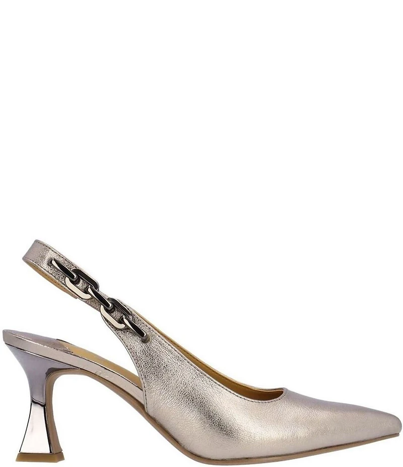 J. Renee Krissa Metallic Leather Chain Link Hardware Slingback Dress Pumps