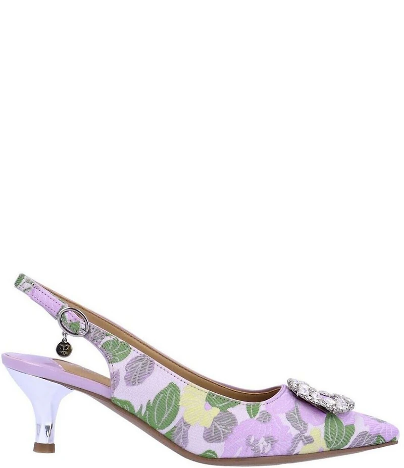 J. Renee Lavern Floral Print Jewel Ornament Slingback Pumps