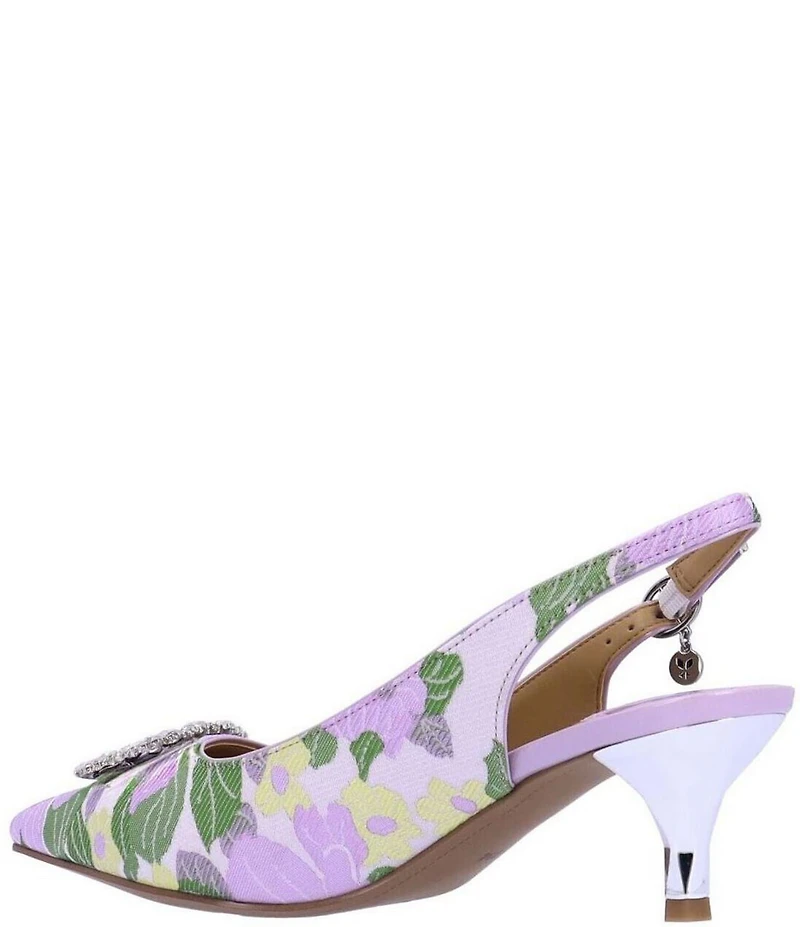 J. Renee Lavern Floral Print Jewel Ornament Slingback Pumps