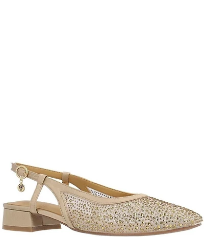 J. Renee Layton Rhinestone Embellished Mesh Slingback Pumps