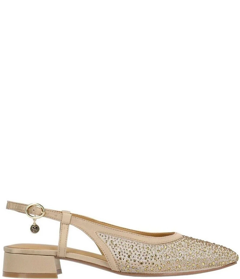 J. Renee Layton Rhinestone Embellished Mesh Slingback Pumps