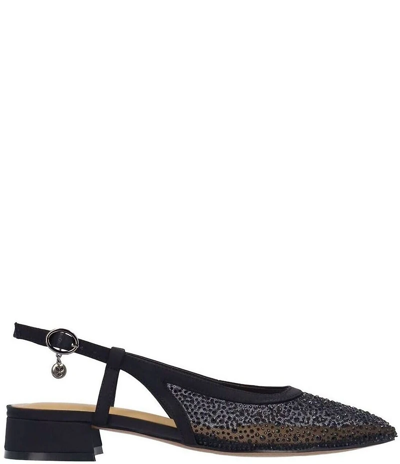 J. Renee Layton Rhinestone Embellished Mesh Slingback Pumps