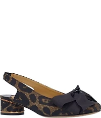 J. Renee Lazule Leopard Print Slingback Block Heel Bow Pumps