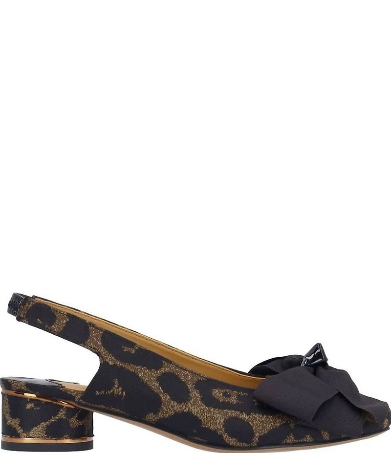 J. Renee Lazule Leopard Print Slingback Block Heel Bow Pumps