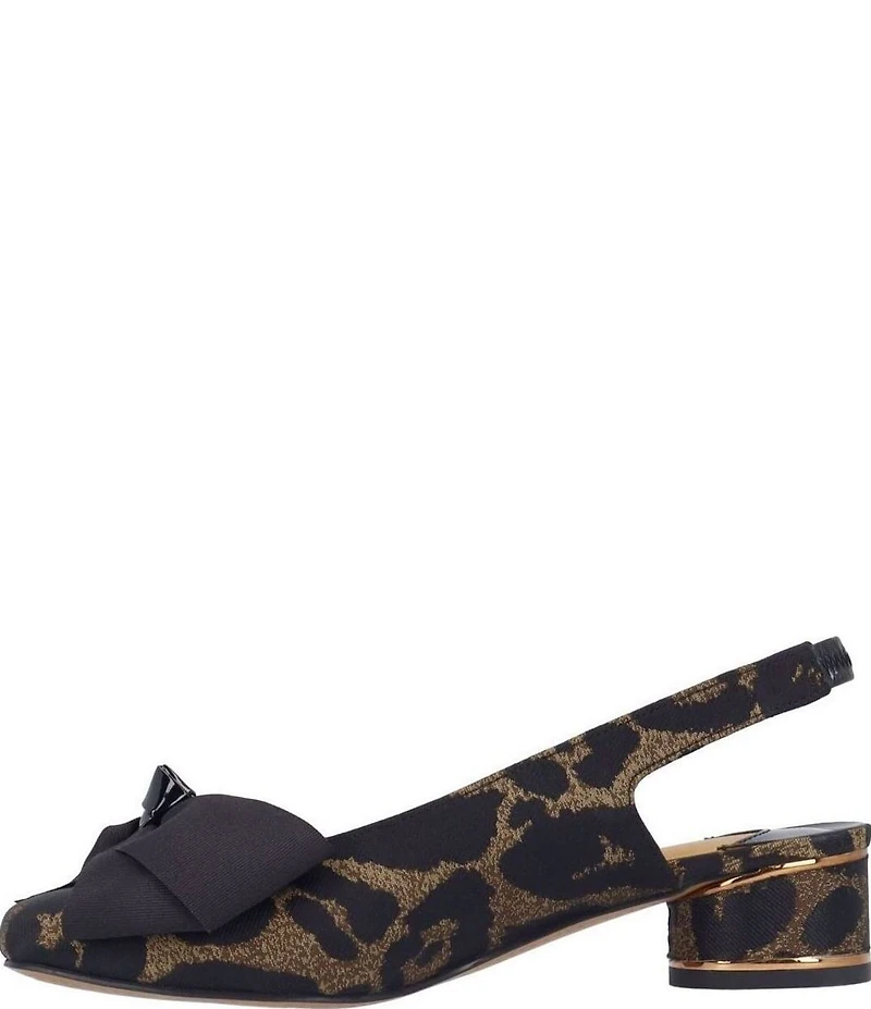 J. Renee Lazule Leopard Print Slingback Block Heel Bow Pumps