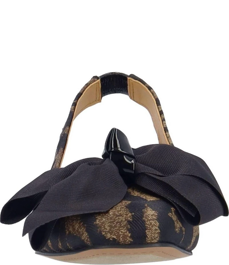 J. Renee Lazule Leopard Print Slingback Block Heel Bow Pumps