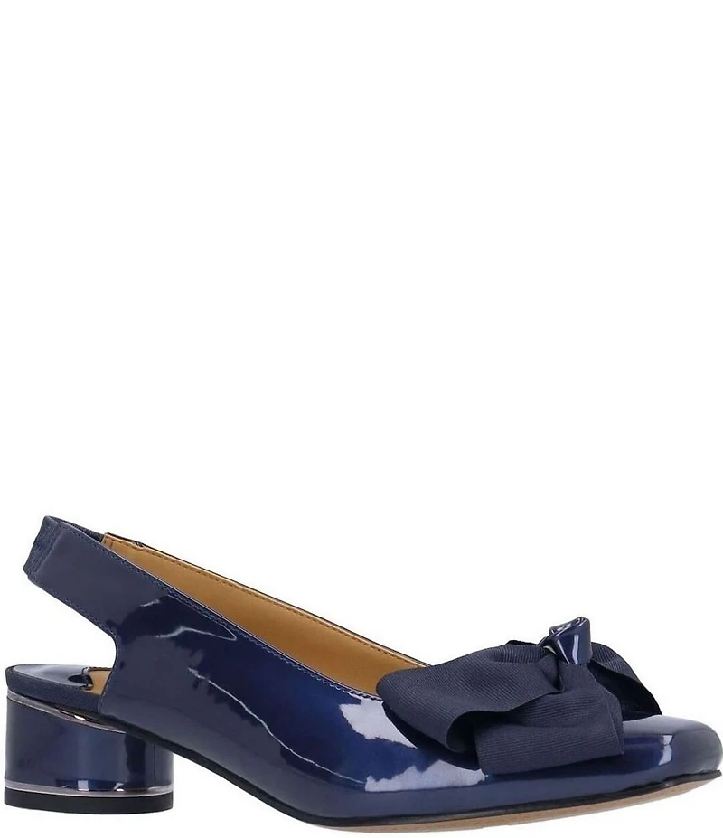 J. Renee Lazule Patent Grosgrain Bow Sling Pumps